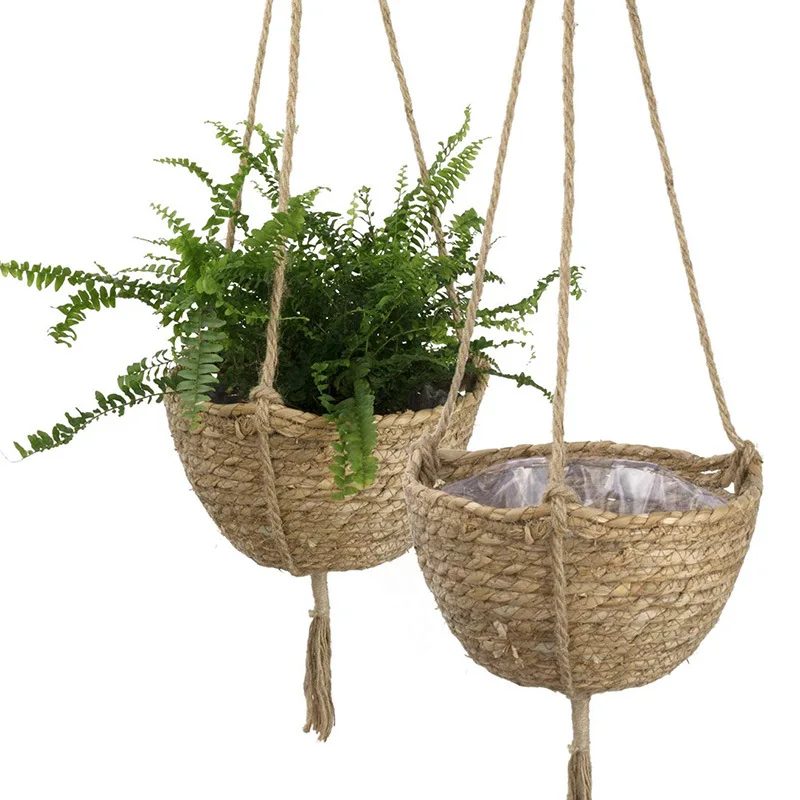 

Qingqian Grass Rope Seagrass Cattail Hanging Basket Flower Pot Plant Woven Basket Sundries Rope Green Plant Home Decoration