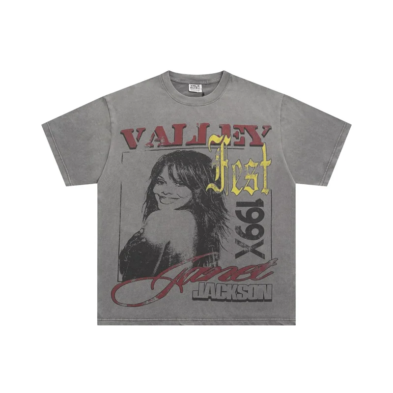 

Серая рубашка с короткими рукавами и принтом Vale в стиле ретро