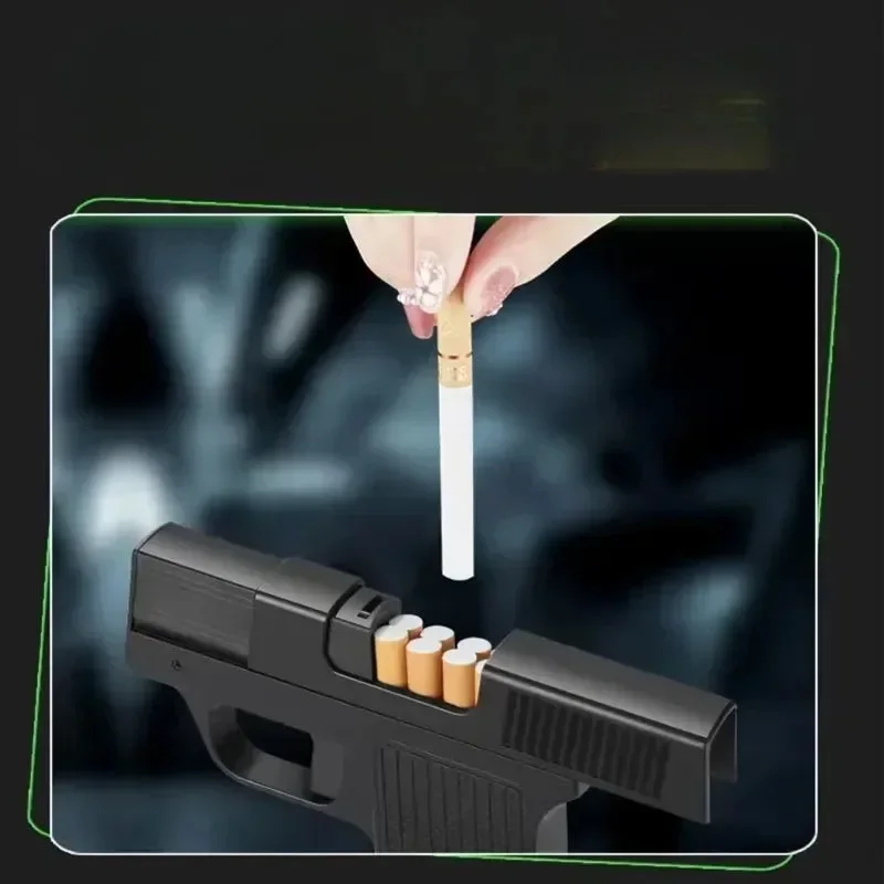 Windproof 10 Pack Cigarette Box Gun Type Inflatable Lighter Outdoor Portable Butane Cigarette Box Smoking Accessories Men's Gift