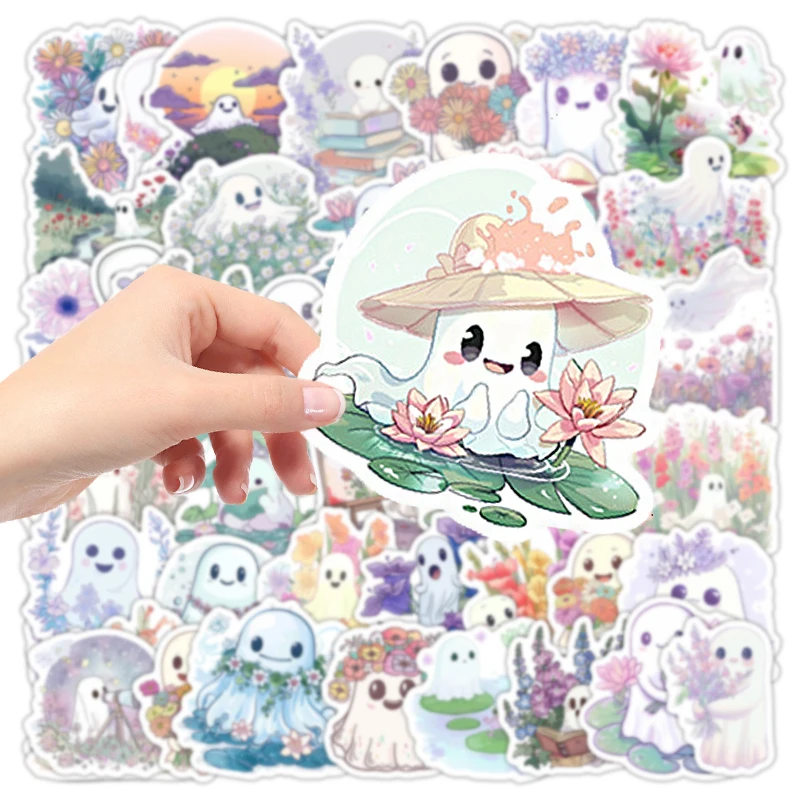 50 шт., милые белые наклейки с граффити-призраком, украшение «сделай сам», чехол для мобильного телефона, чемодан, чашка для воды, гитара, велосипед, наклейки, детские игрушки, подарок