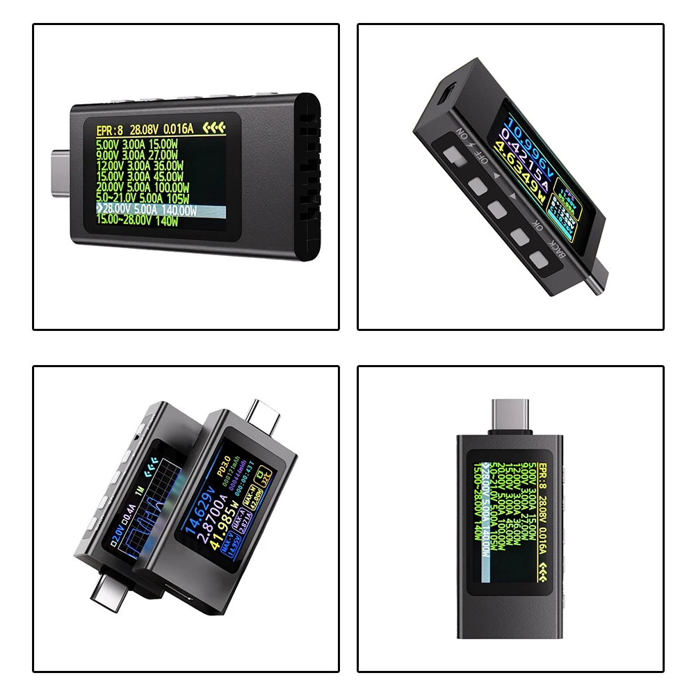 1Pcs USB C Power Delivery Tester 3.3V-40V 280W Fast Charge Detector Digital Voltmeter Ammeter For QC3.0 PD3.0 Phone Laptop