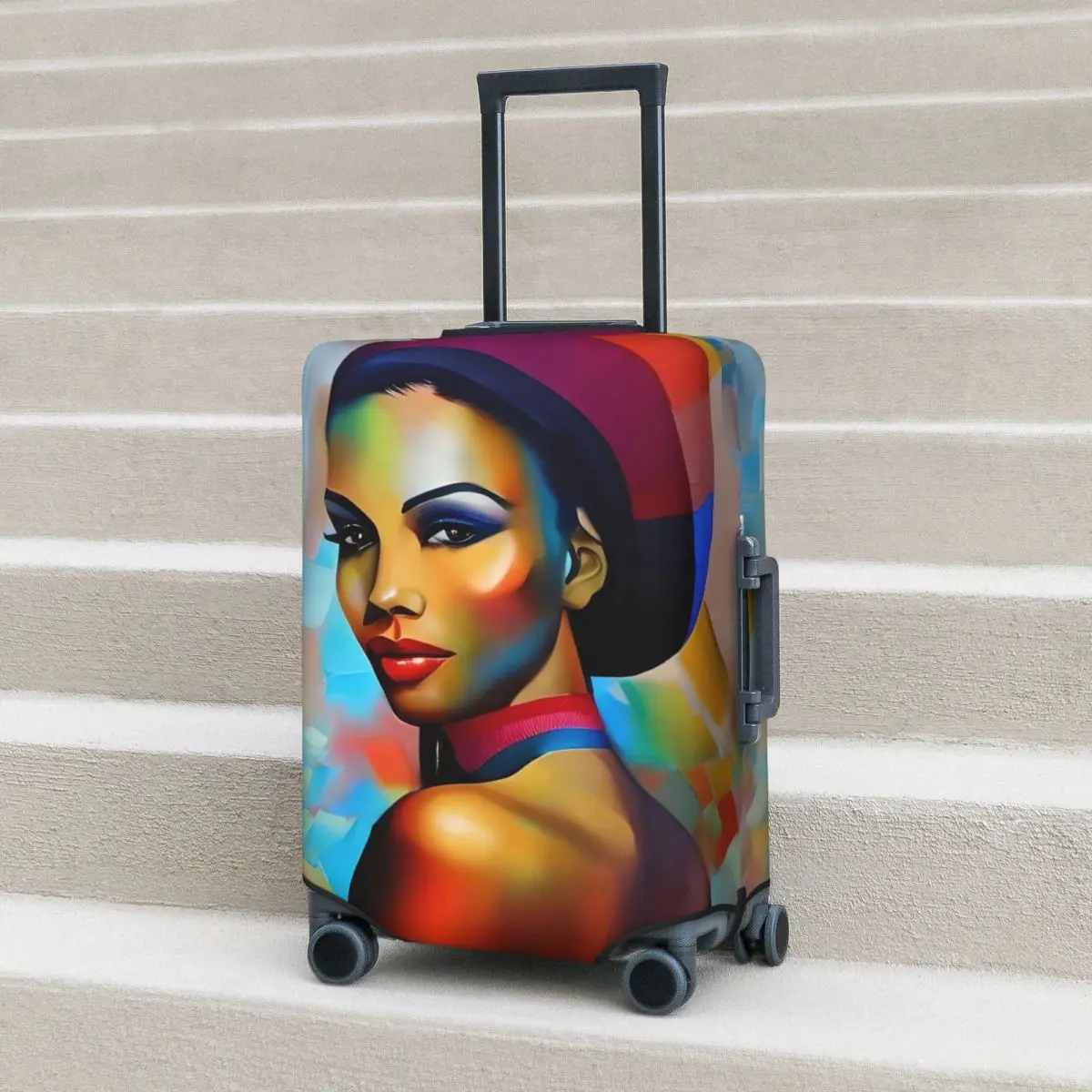 

Lady Face Board Print Suitcase Cover Abstract Art Practical Travel Protection Luggage Accesories Holiday