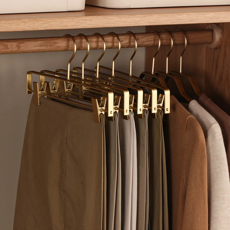 5pcs Trouser Hangers Gold/Sliver Clothes Hangers Metal Aluminum Alloy Traceless Dress Pants Drying Rack Wardrobe Storage Racks