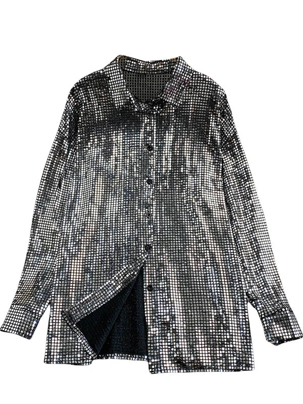 Ele الثقيلة المعادن الترتر الوقوف طوق irt المرأة فضفاضة التخسيس ملابس خارجية لأداء المرحلة الشتاء Faion السيدات #5