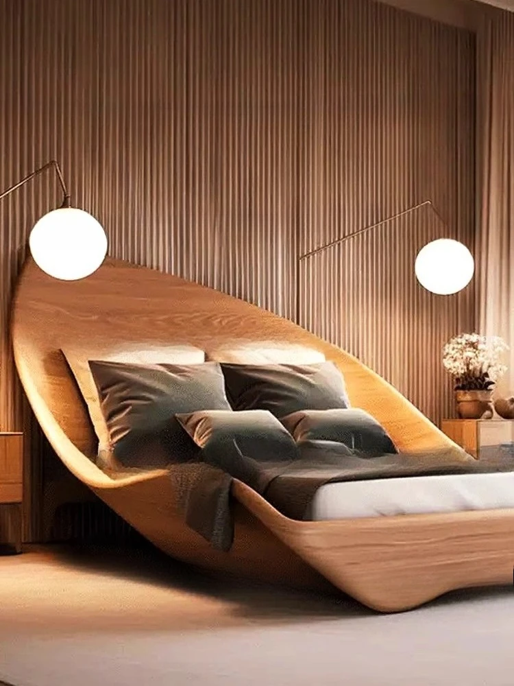 Medieval creative bed, master room special-shaped bed, wabi sandy log bed, designer double bed