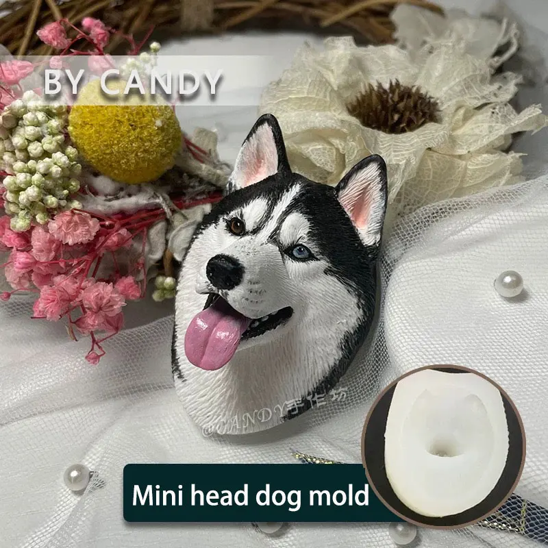 Husky Dog Head Silicone Mold Sled Dog Avatar Gypsum Fondant Clay Candle Mold DIY Pet Dog Refrigerator Magnet Material