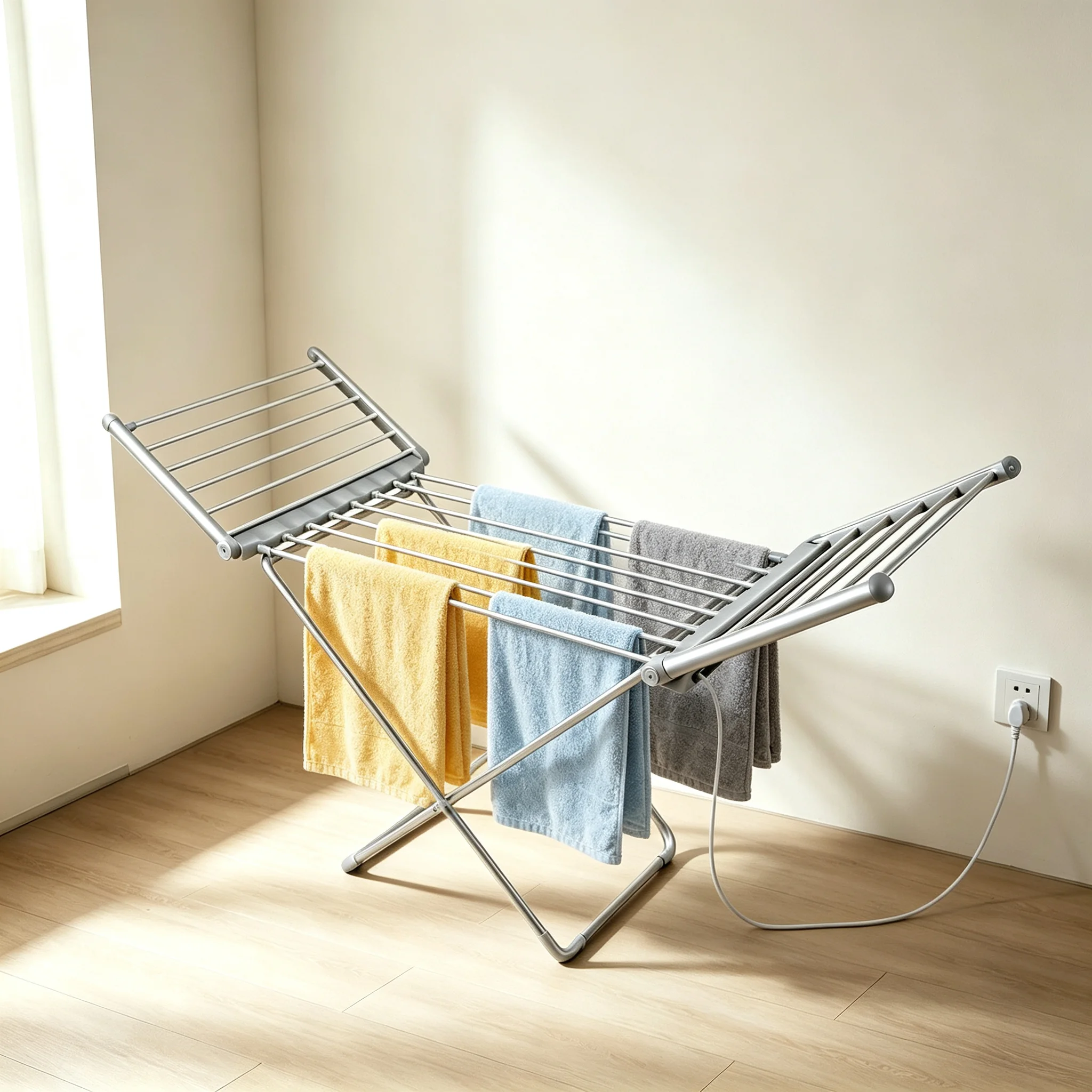Aviation Aluminum Foldable Electric Heated Clothes Drying Rack 55℃ Constant Temperature Indoor Winged Towel Warmer Dryer Stand