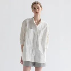 R0W Women's Short Sleeve Shirt 2023 Summer New Korean Edition Loose Relaxed Shirts Turndown collar Cotton Silhouette Jackets