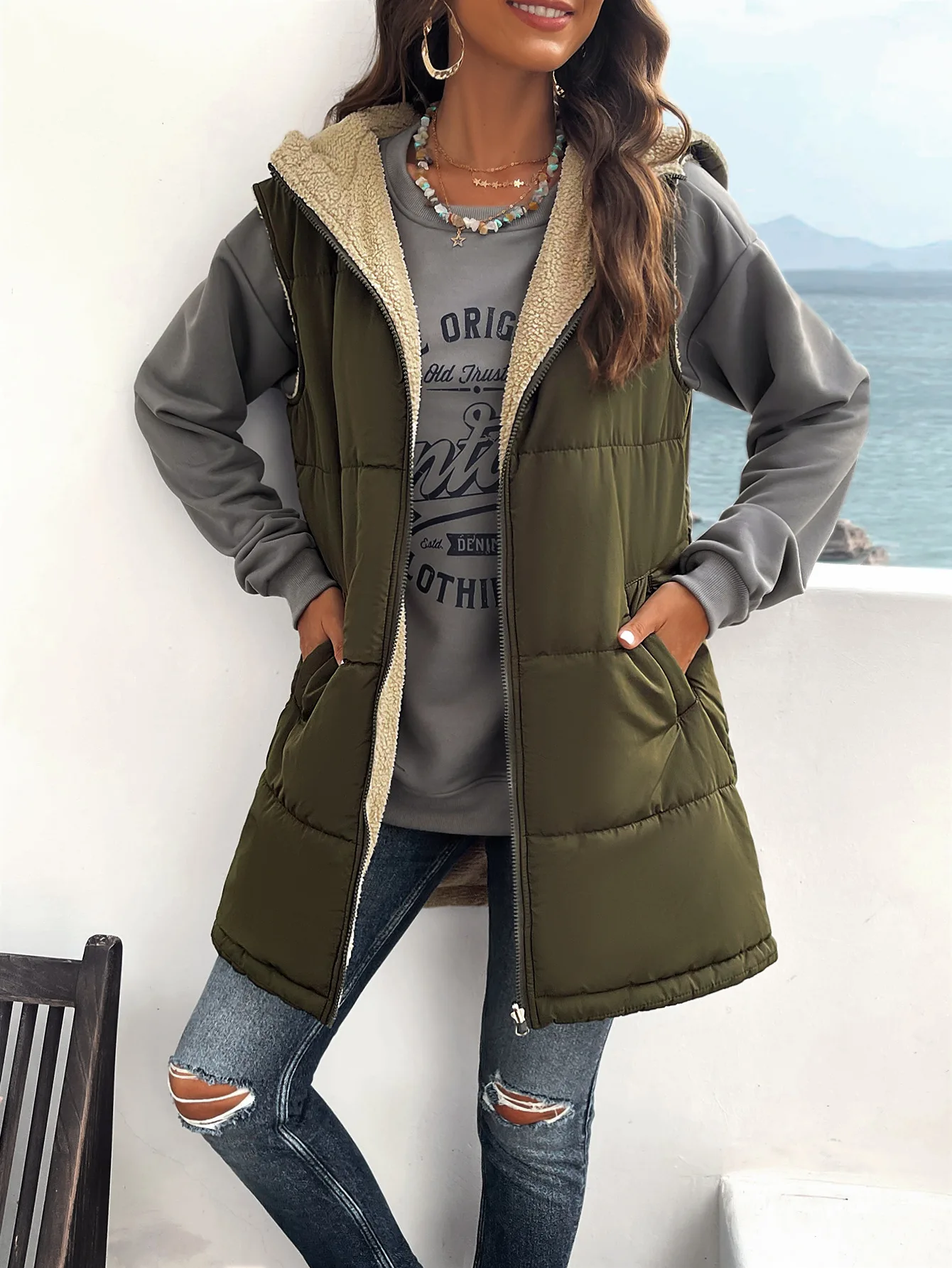 Winter Women\'s Vest Warm Casual Sleeveless Vest for Women Long Parkas Jacket Female Hood Solid Cotton Padded Waistcoats Clothes