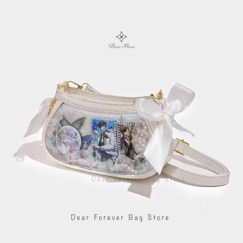 New Sweet Girls DIY Ita Bag Cute Transparent Pocket Kawaii Lolita Bow Display Shoulder Bags Women\'s Fashion Casual Crossbody Bag