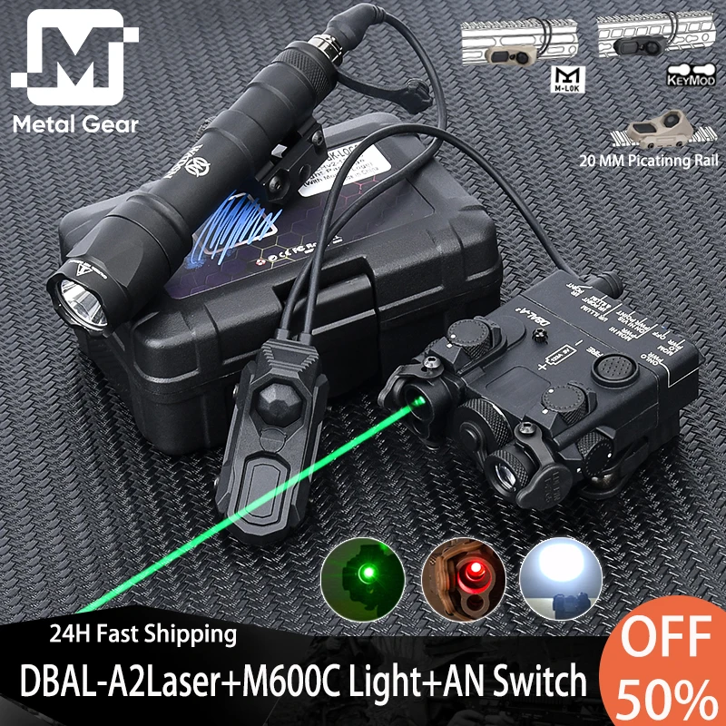 

New UN AN Dual Control Switch+DBAL A2 Airsoft Red Green Dot Laser+Wadsn M600C White LED Weapon Light Fit M-lok Keymod 20MM Rail