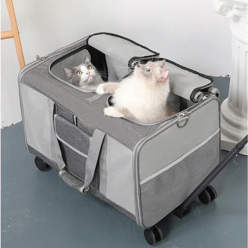 Cochecito plegable 2 en 1 para mascotas con mango retráctil, portador de viaje multifuncional para perros pequeños y gatos, carr