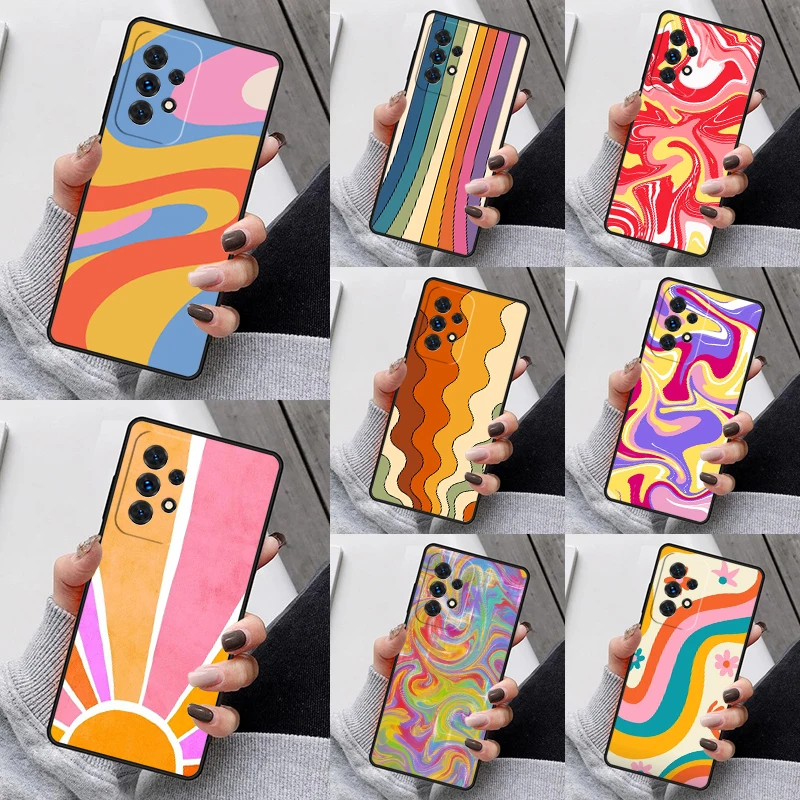 Rainbow 70s Groovy landscape Phone Case For Samsung Galaxy S23 S21 S20 FE S24 S22 Ultra Note20 S10 S9 S8 Plus A40 A52 A13 A53