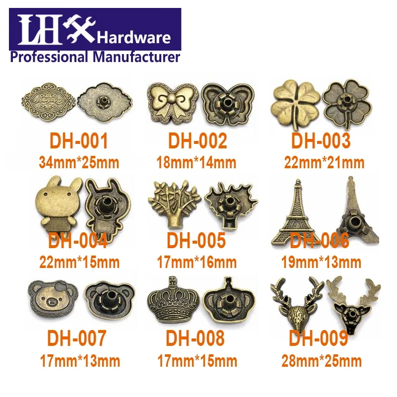 Rose DIY Handbag Cloth Crafts Accessories 10pcs/lot Vintage Bronze Color Zinc Alloy Snap Button Hardware I