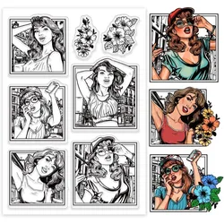 1Sheet Lady Clear Stamps Avatar Frame Silicone Clear Stamp Seals Flowers Transparent Stamps for DIY Scrapbooking Cards Making