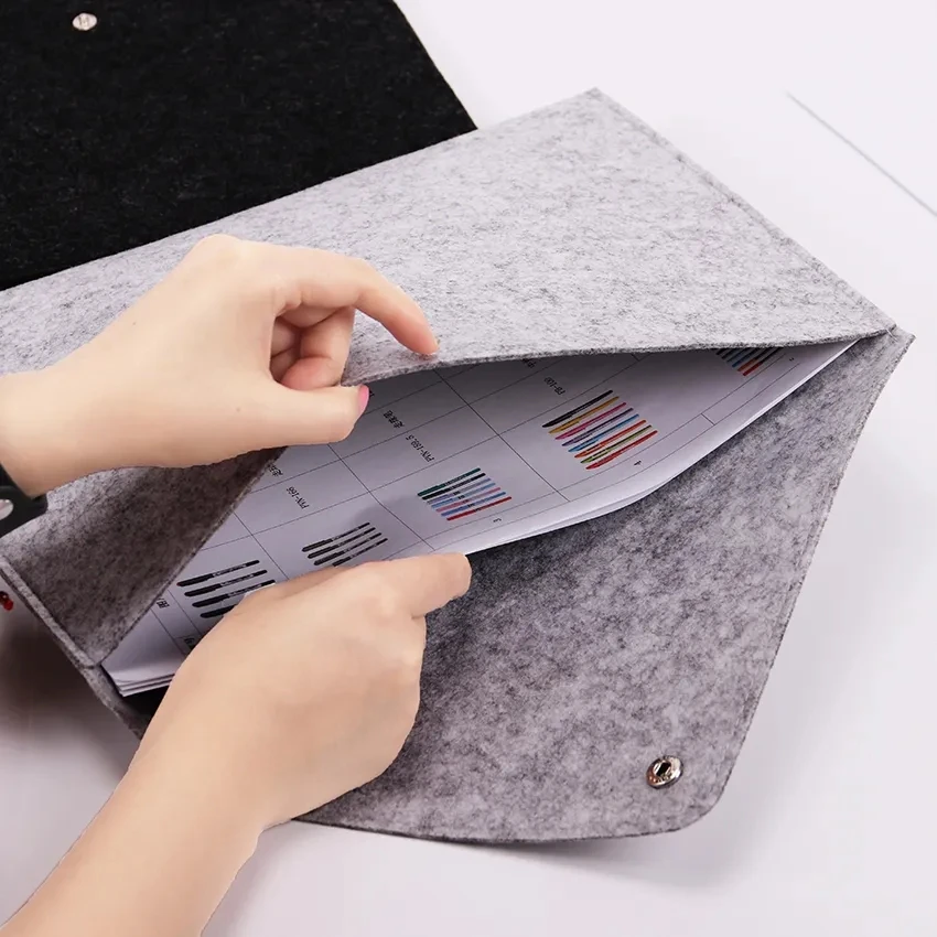 EZONE 1PC A4 High-Grade Felt Folder Veiled Button Design Large Capacity Envelope Document Bag Office File Organizer Bag 24*34cm