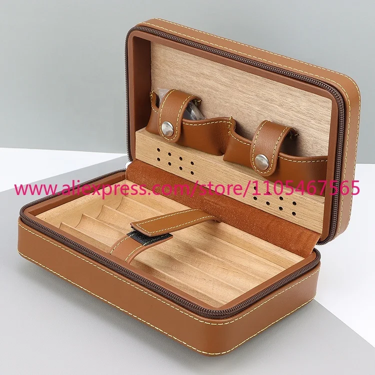 Personalized Wood Pu Leather Custom Cigar Accessories Humidor Travel Humidor