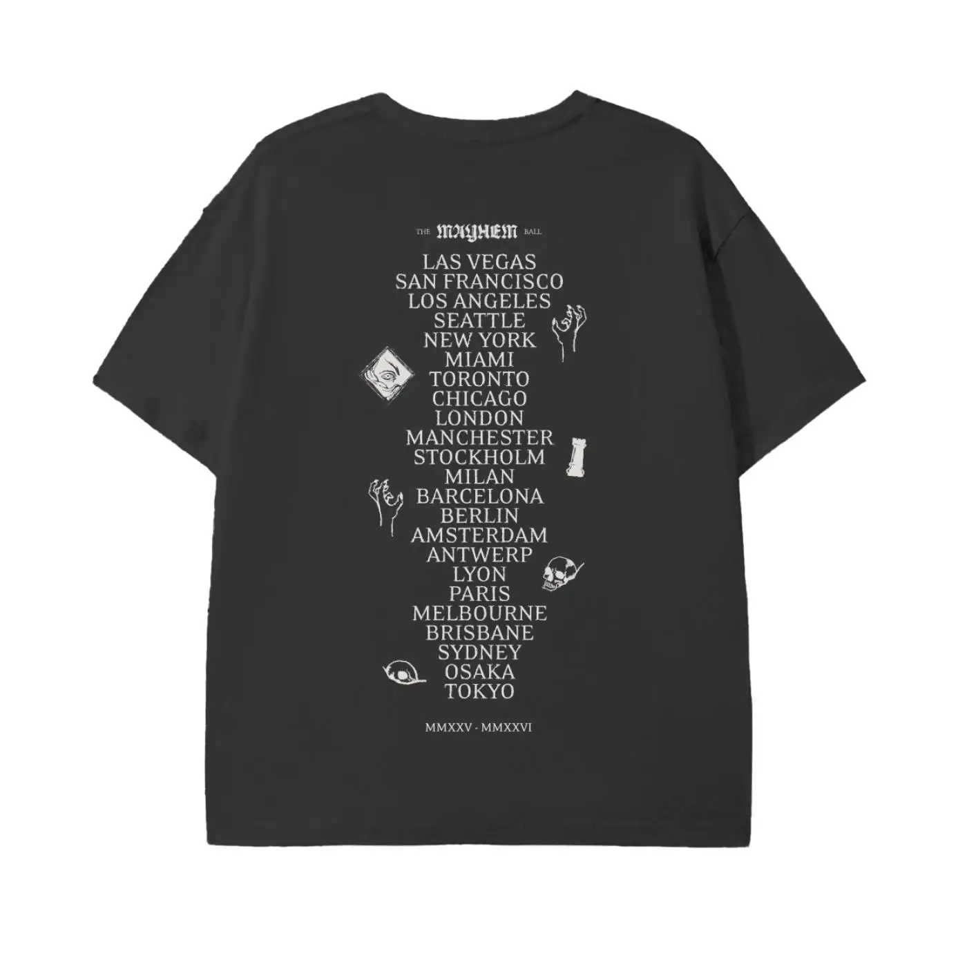 The Mayan Ball Tour Date T-shirt, High Quality Round Neck Printed T-shirt Essential for Music Enthusiasts