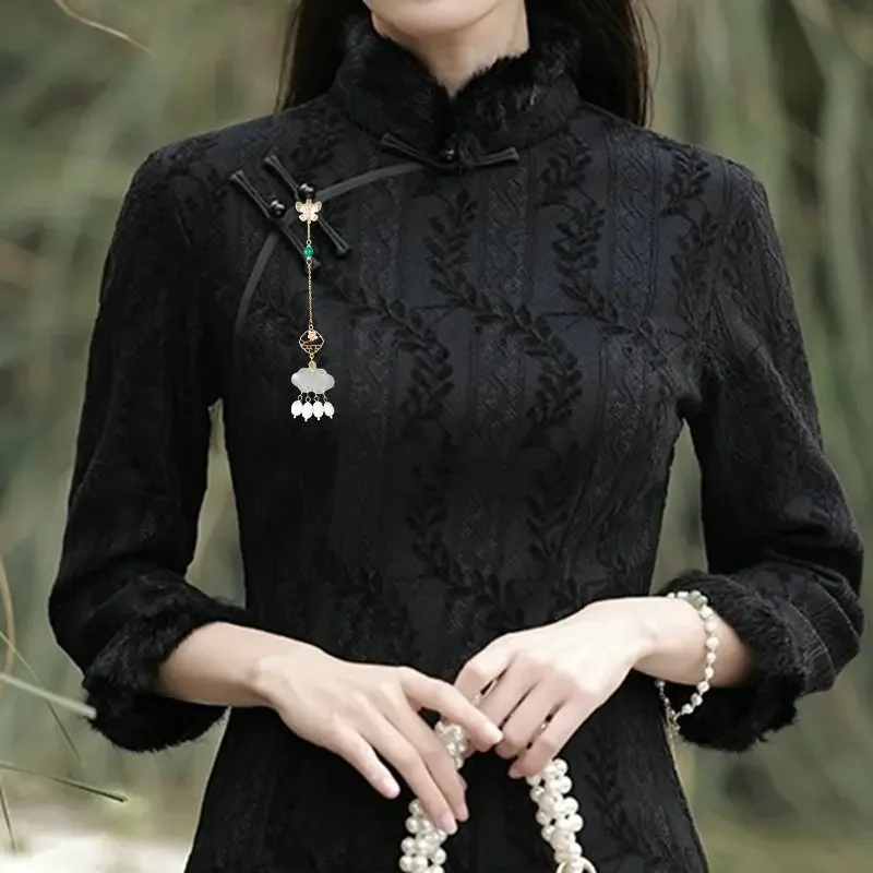 101, брошь с лацканами Cheongsam, кулон с кисточкой на груди, подвеска для аксессуаров для одежды Hanfu, жемчужный ретро-аксессуар