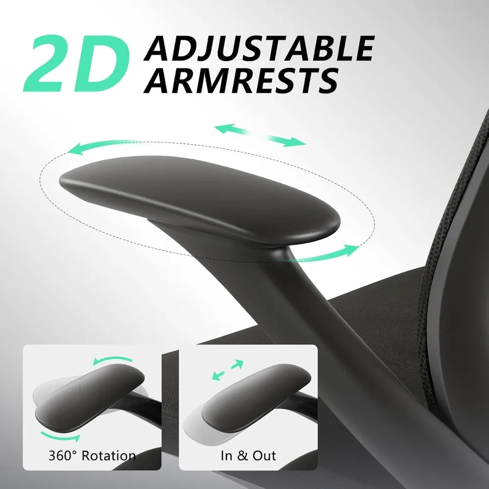 Sedia da ufficio ergonomica in rete con schienale alto e supporto lombare e 360 °   Braccioli girevoli regolabili, sedia da scrivania reclinabile con inclinazione