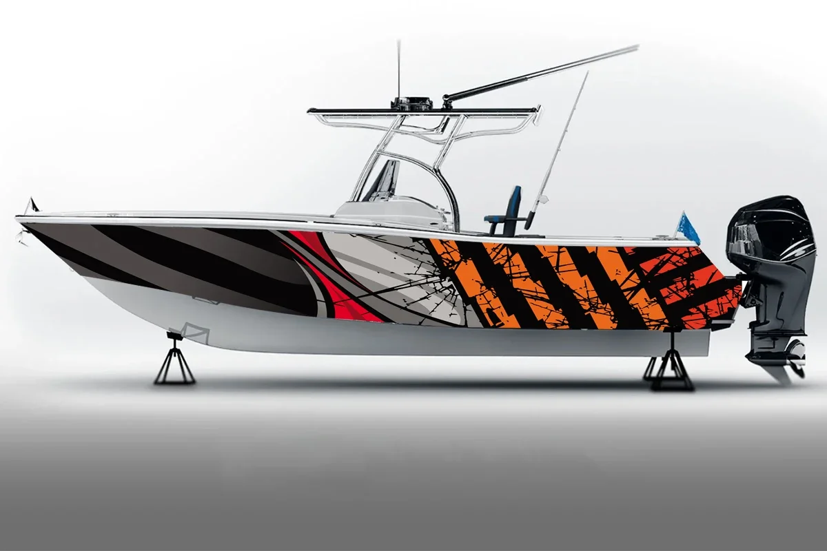 broken glass stripes irregular Boat Sticker, PVC Waterproof Vinyl Wrap Decals for Fishing Boats, Durable and Stylish Design