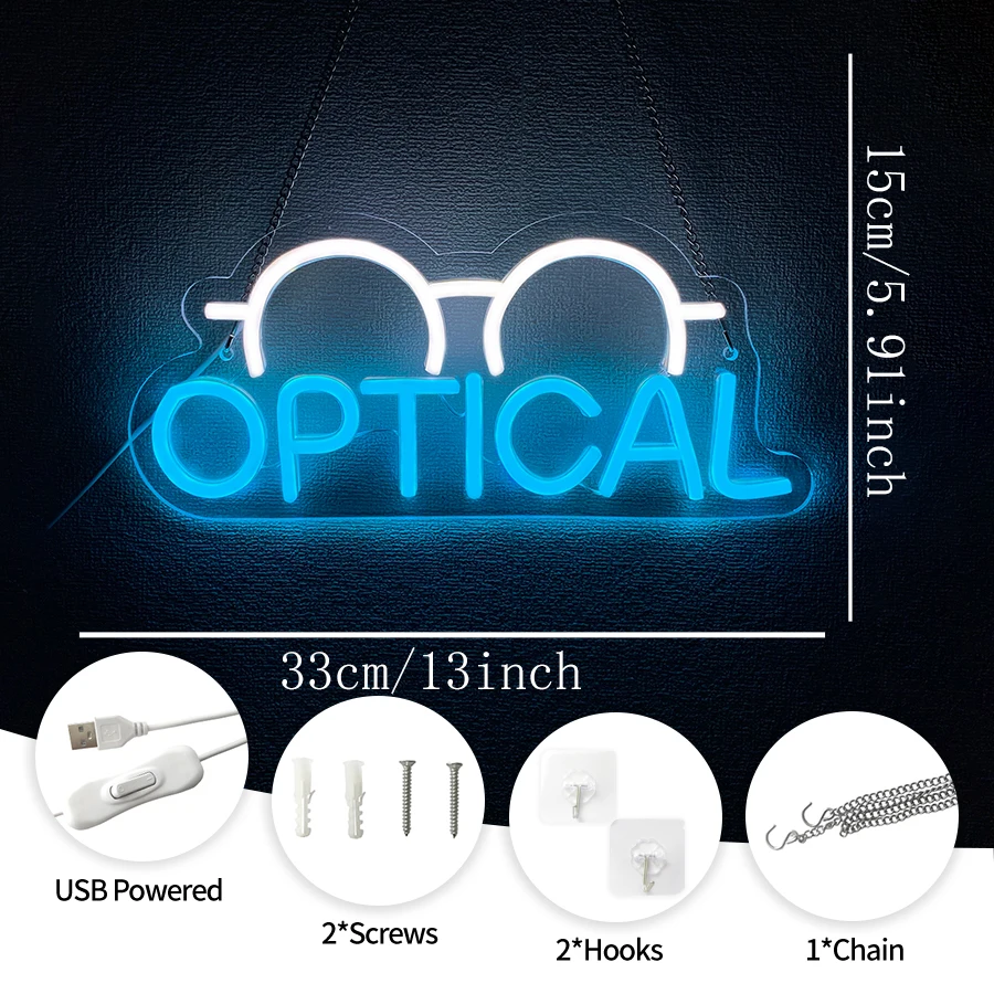 Optical Neon Sign For Wall Decor,Led Neon Light For Eye Clinic,Eyeglass Store Opening Gift,Office,Optical Center,USB Powered