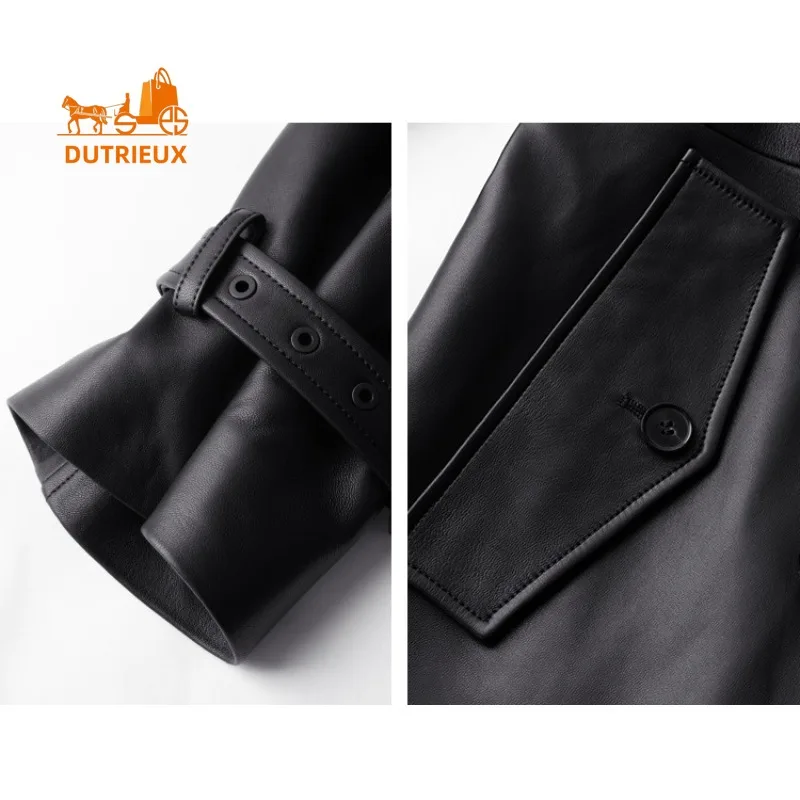 Autumn and Winter Women's Long Leather Jacket with Wide Version and Loose Fit, 100% Genuine Sheepskin, Neutral and Fashion Coat