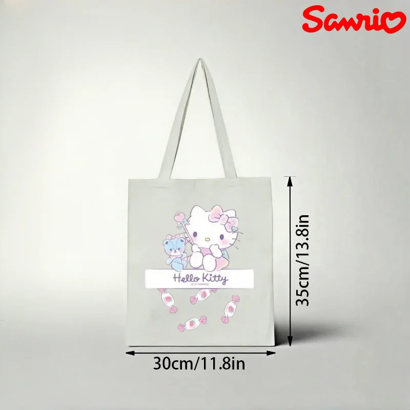 1pc Sanrio Hello Kitty Canvas Tote Bag, Candy & Teddy Print Casual Shoulder Bag, Eco-friendly Reusable Handbag