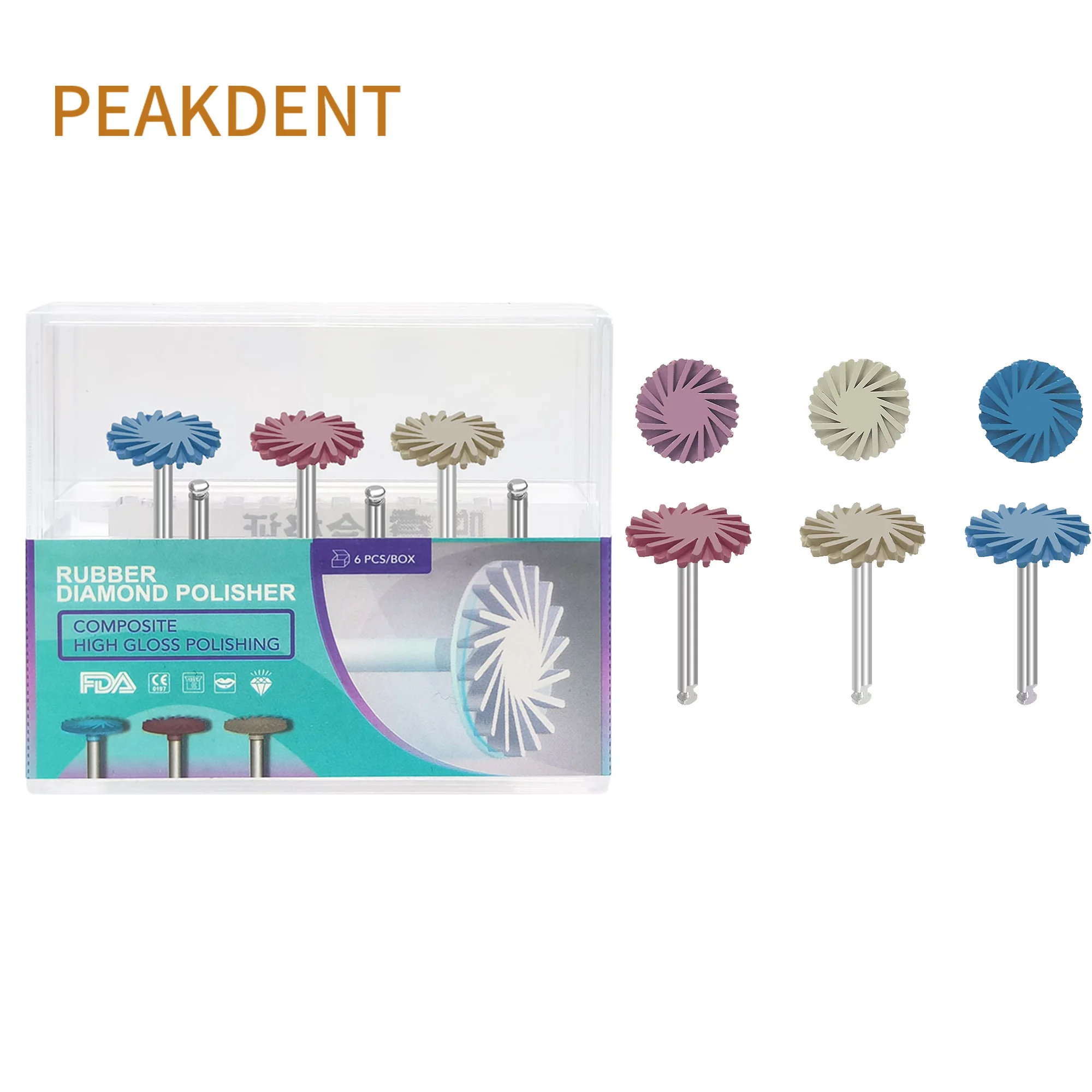 

6pcs/Box Dental Rubber Polisher Composite Resin Diamond System Ra Polishing Disc Wheel Spiral Flex Brush Burs 3 Colors