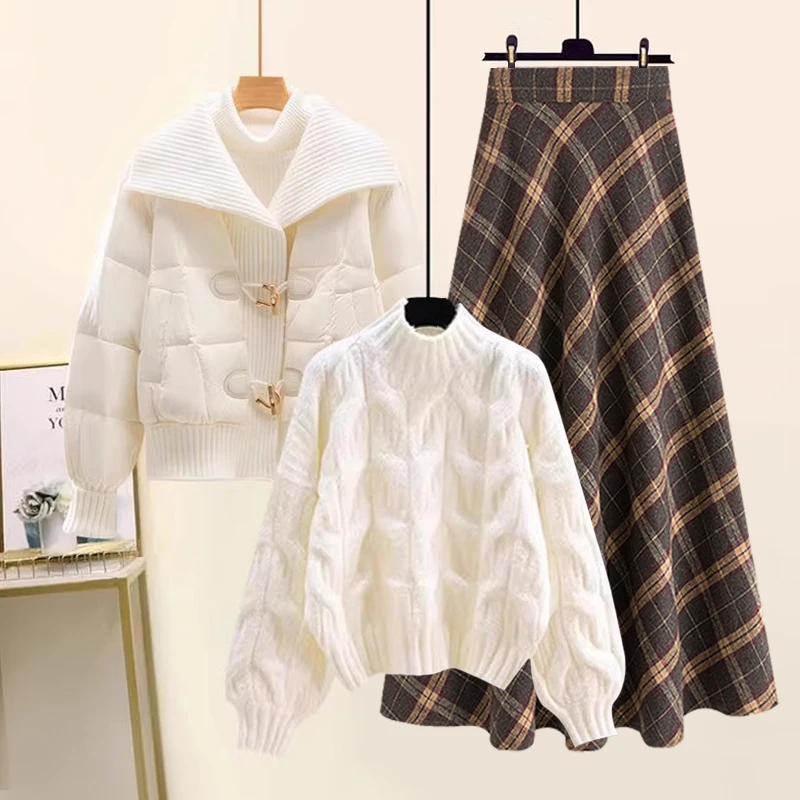 

Модный осенне-зимний комплект из футболки, хлопковый джемтер, свитер, юбка, женская повседневная одежда, Thiened Long Sve, круглая...