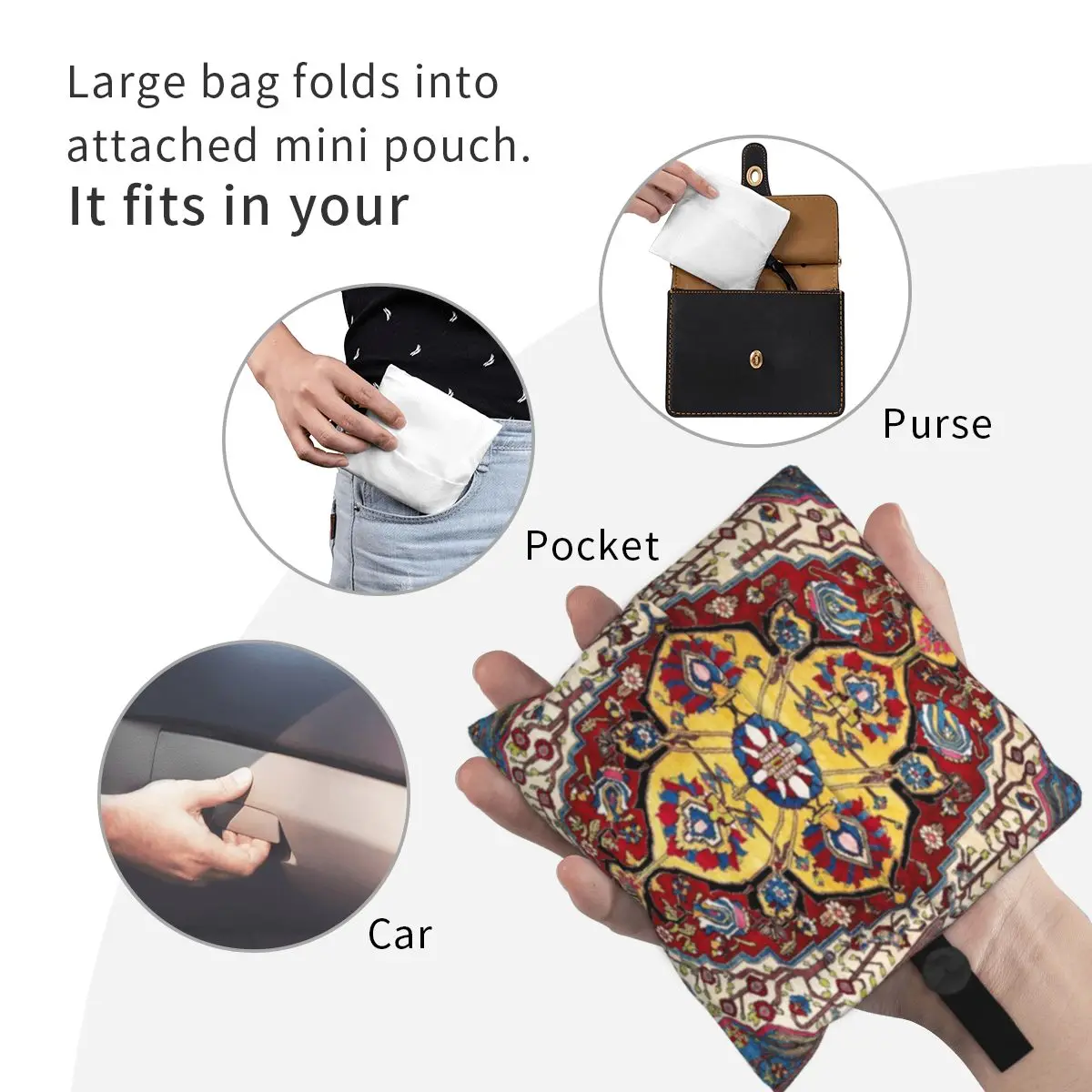 Recycling Bohemian Floral Persian Silk Rug Shopping Bag Women Tote Bag Portable Antique Ethnic Kilim Grocery Shopper Bags