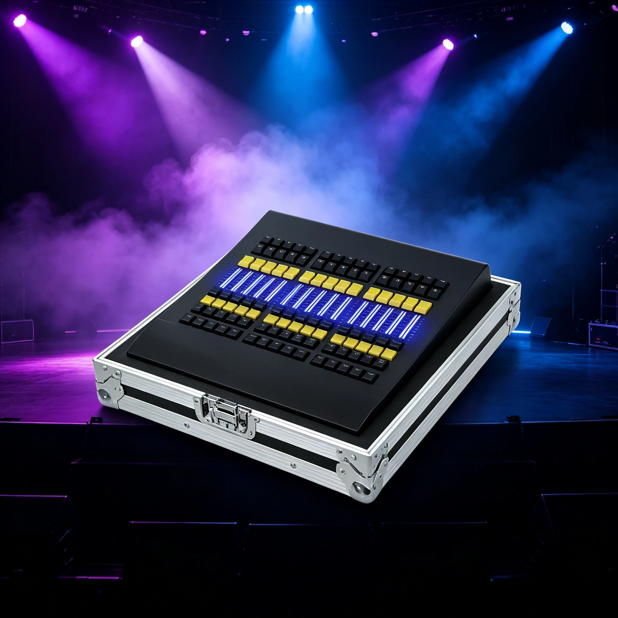 Console d'éclairage professionnelle DMX Black Horse Fader Wing avec flight case complet pour concerts en direct, théâtres et événements scéniques