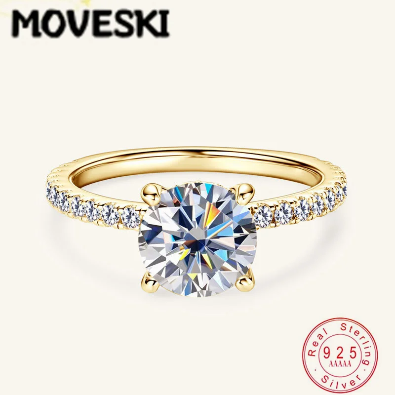 

MOVESKI 925 Sterling Silver 2CT Round Brilliant Cut Moissanite Engagement Ring, Pave-Set Accent Wedding Promise Ring for Women