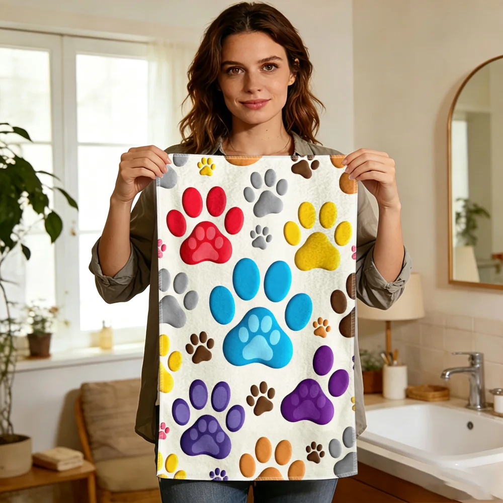 1pc/2pcs Colorful Paw Print Kitchen Towel-Super absorbent, reusable polyester dishcloths perfect for home decor, cooking, baking