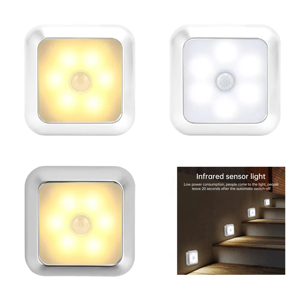 LED Motion Sensor Night Lights Indoor Stair Puck Light Cordless LED Step Light Under Cabinet Hallway Stairway Closet Kitchen