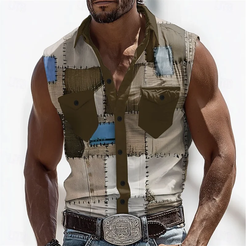 Camisa sin mangas de secado rápido para hombre, estampado 3D, botón de fiesta, viento étnico, vacaciones en la playa, tendencia de moda, novedad de verano