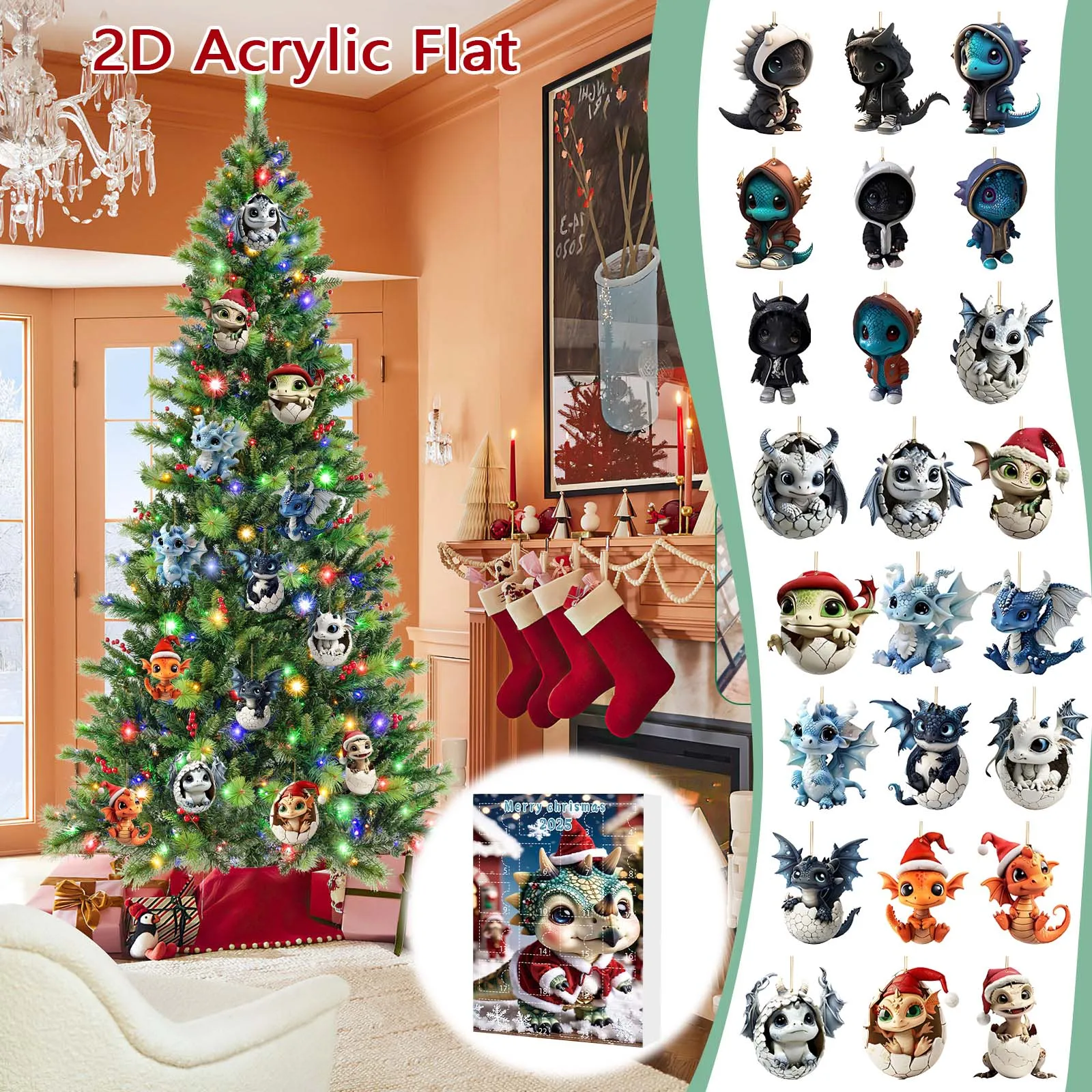 Minuterie d'intervalle pour l'entraînement, arbre de noël, pendentif en acrylique, calendrier de l'avent du Dragon, compte à rebours de noël, horloge de sable pour bureau