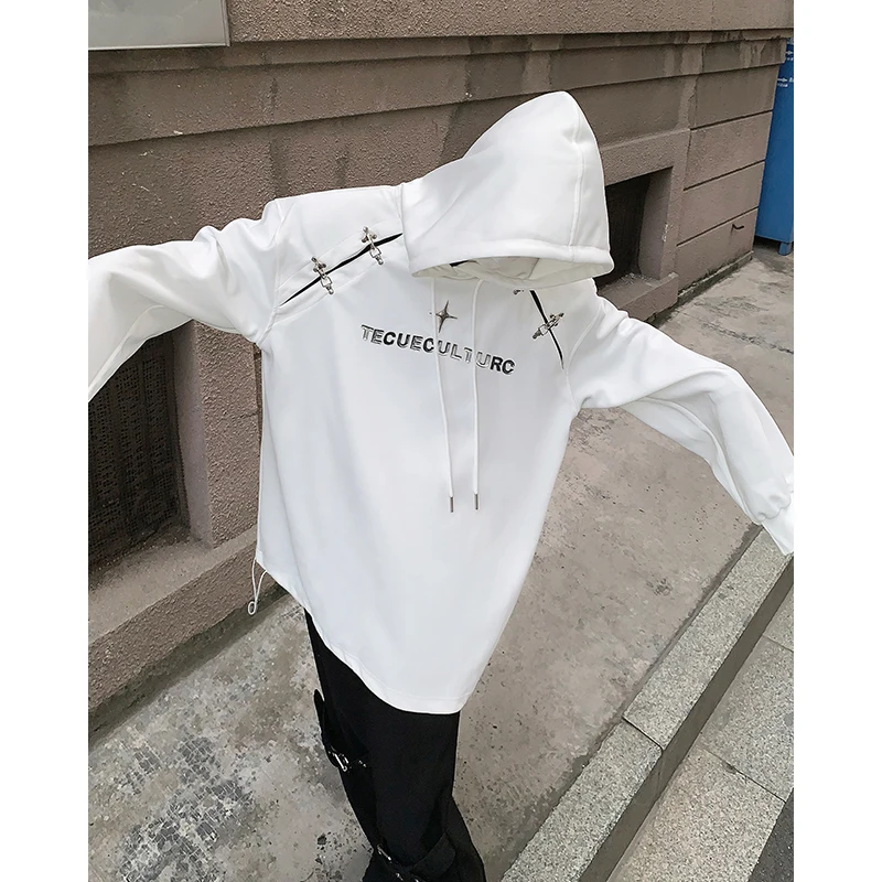 Men Hoodies Metal Buckle Sweatshirt Hip Hop High Street Loose Unisex Oversize Fashion Pullover Hoodie Japanese Korea Male Cloth