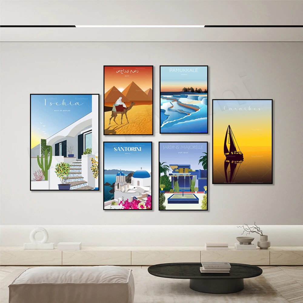 DUNE DU PILAT, Baie d'Arcachon, Mer des Caraïbes, Mont Fuji, Désert et Pyramides, Baie de Naples, Marrakech, Maroc, Affiche de la Turquie