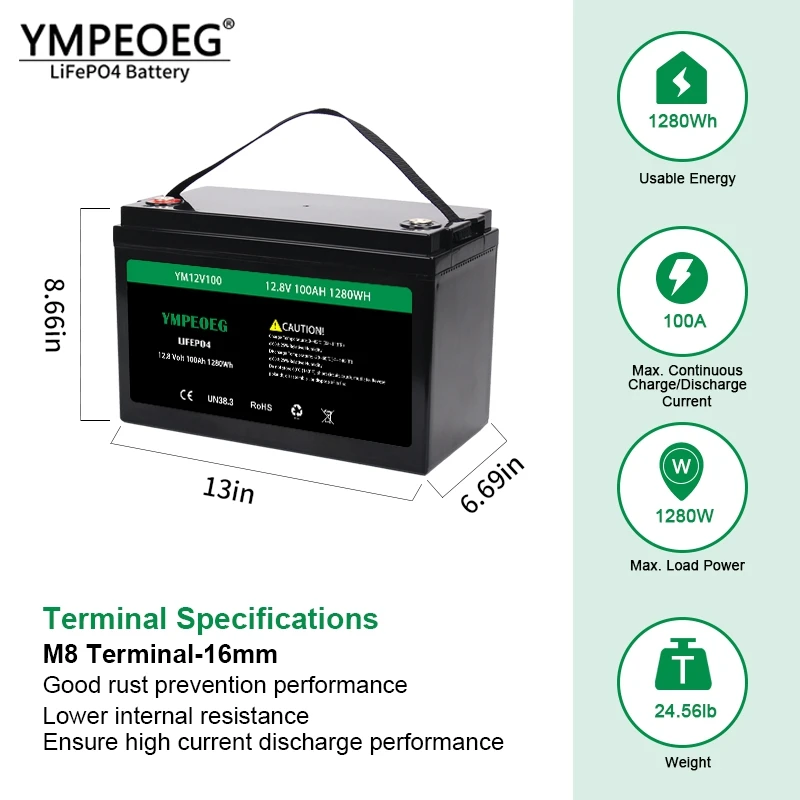 12.8V 100Ah/200Ah Brand New Grade A LiFePO4 Battery Pack 100% Full Capacity 6000 Cycles Built-in BMS Home Energy Storage