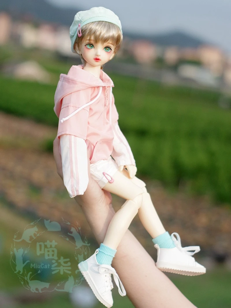 Bjd Kleding Roze Nep Tweedelige Patchwork Hoodie Top Coat Voor 1/3 1/6 Bjd Sd Dd Sd13 Sd17 Yosd Oom Pop Accessoires