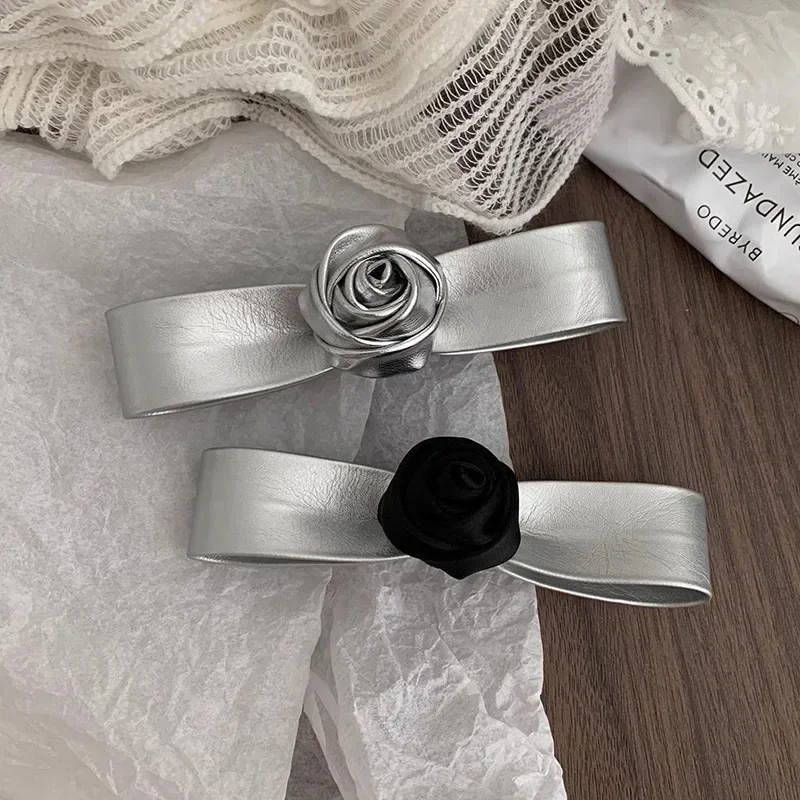 

High-end Leather Bow Hair Clips for Women Fashion Rose Flower Duckbill Clip Hairpins Elegant Barrettes Girls Hair Accessories