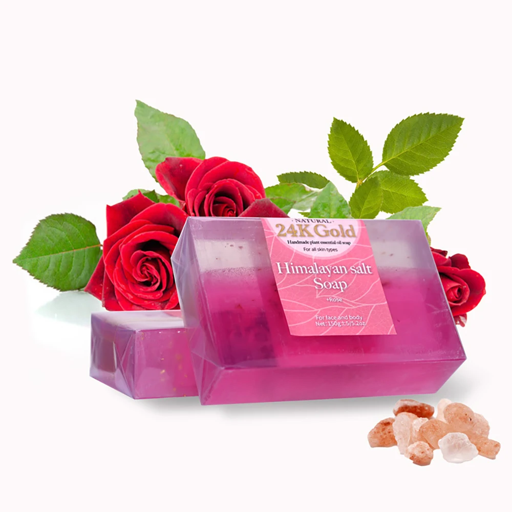 150g Gold Foil Himalayan Salt Rose Essential Oil Handmade Soap Moisturizing Cleansing Refreshing Oil Control Soap Cleansing Bath