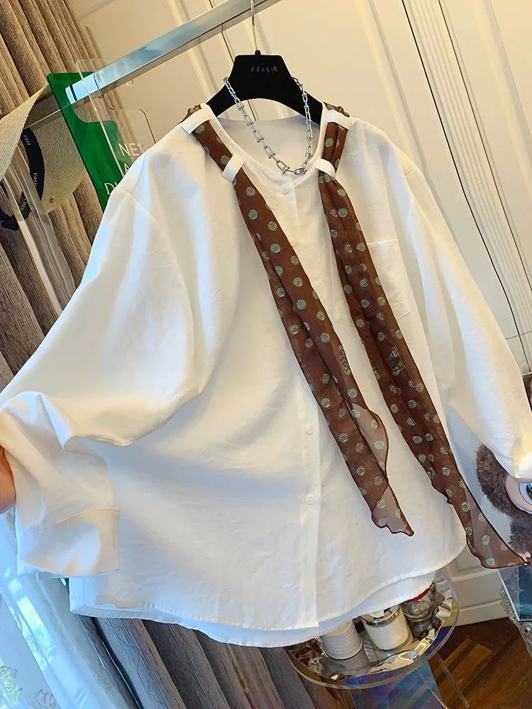 

Женская повседневная блузка больших размеров с круглым вырезом, свободного кроя, с принтом в горошек, весна-осень, роскошный эстетичный дизайн, увеличенный размер