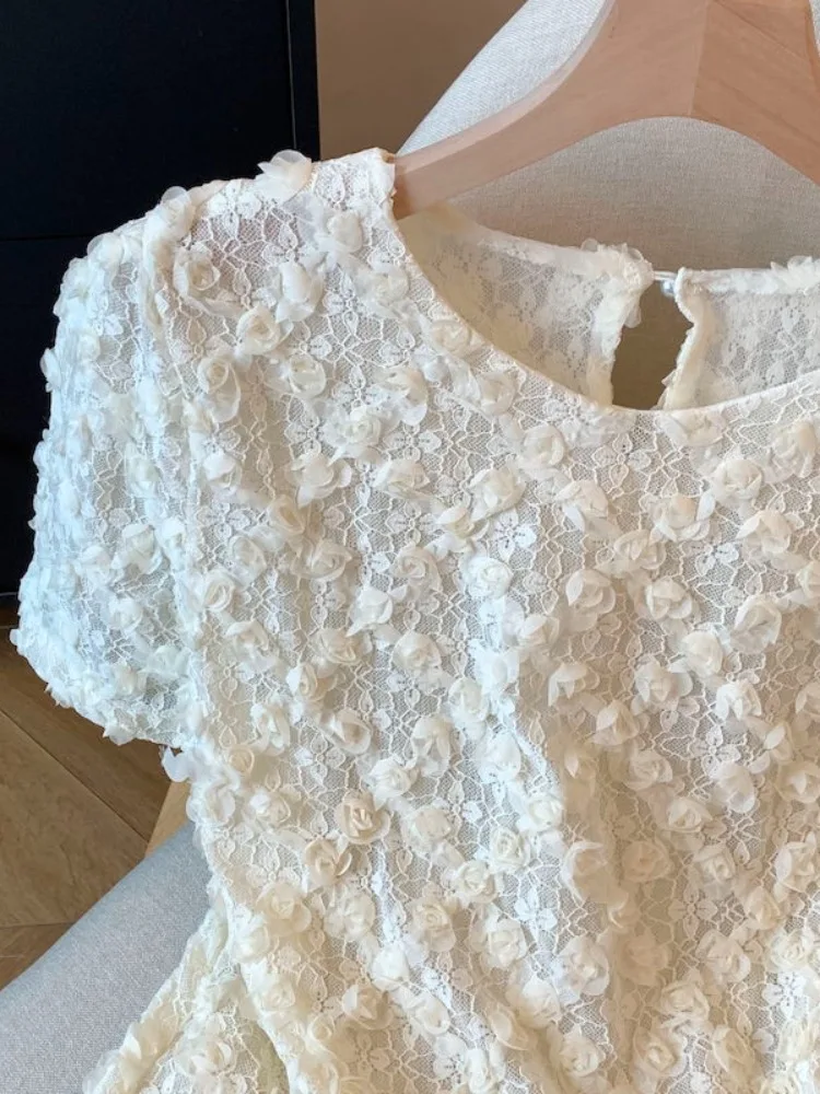 

Кружевной топ Iron, женская летняя блузка Age-Defng Bubble Sve 2022, 3D сетчатый топ с цветочным принтом, высококачественная круглая блузка Sensation ort Sve