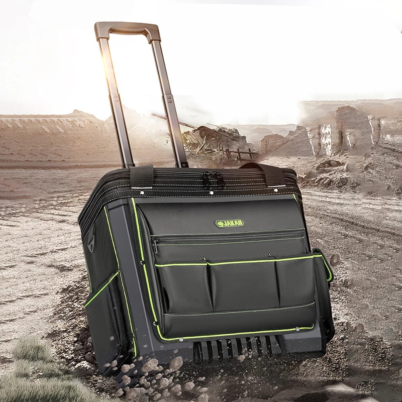 Professional Heavy Duty Trolley Rolling Tool Bag Waterproof 1680D Large Electrician Wheels Hard Plastic Bottom