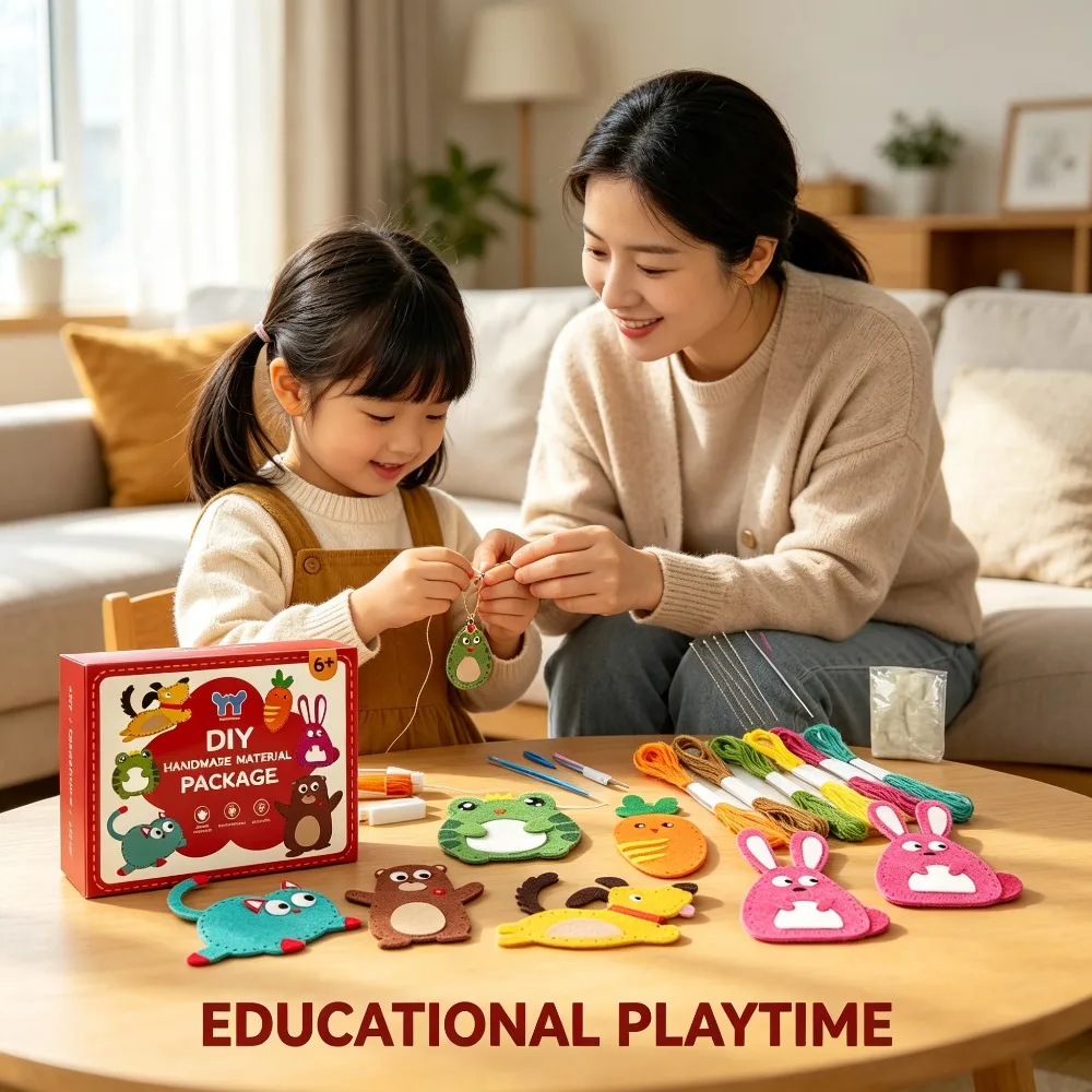 Kids Felt Sewing Kit Non Woven Fabric DIY Handmade Craft Set Safety Stitch Educational Toy Improve Concentration Creative Making