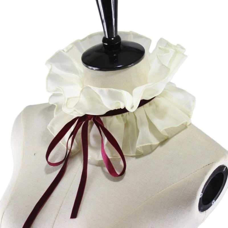 Женский элизаветинский шифоновый костюм в стиле Ренессанс с рюшами и искусственным воротником, винтажный костюм на шнуровке со съемным колье-шалью