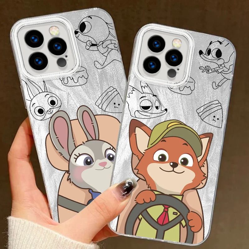 Zootopia Disney Cute Lovers For iPhone 15 14 13 12 11 XS X XR 8 7 Pro Max Plus Feather Yarn Soft Phone Case