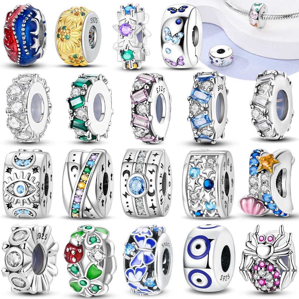 Positioning Charms 100% 925 Sterling Silver Spider Butterfly Square Zircon Beads Fit 3mm Original Bracelets DIY Jewelry Making